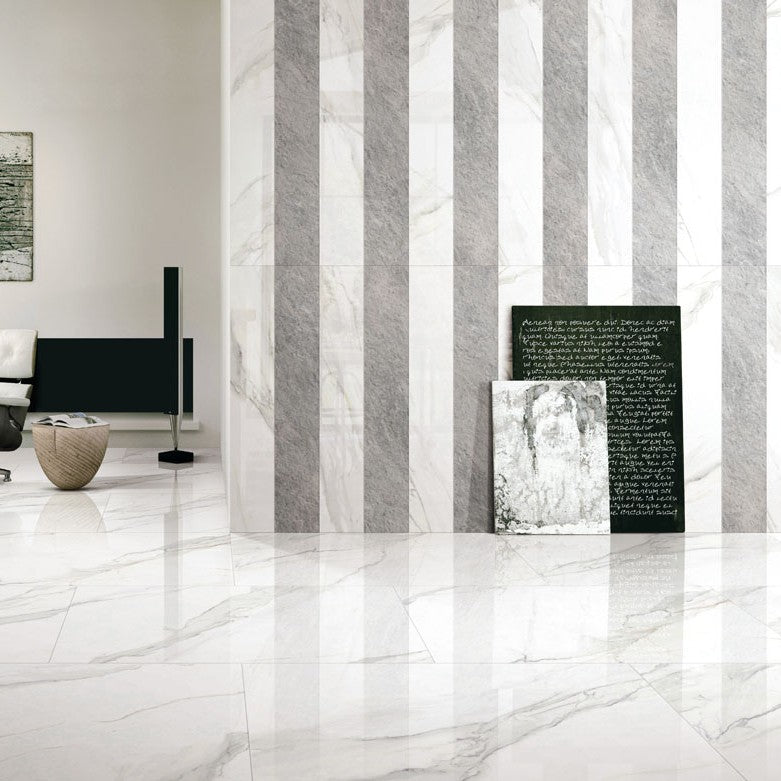 華やかな大理石調タイル Ceramic Marble Standard (セラミック マーブル スタンダード) 600×1200角 (60cm×120cm)磨仕上げ【ケース販売/2枚入り】床 壁 屋内 玄関 シンプル 上品 |全2色展開