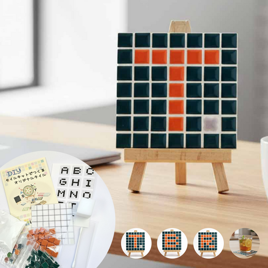 【A〜Z自由に作れる】DIYモザイクタイルキット|ダークグリーン&オレンジセット|コースター・飾り・アートに最適|初心者OK|工作・クラフト・手作りギフトにも!
