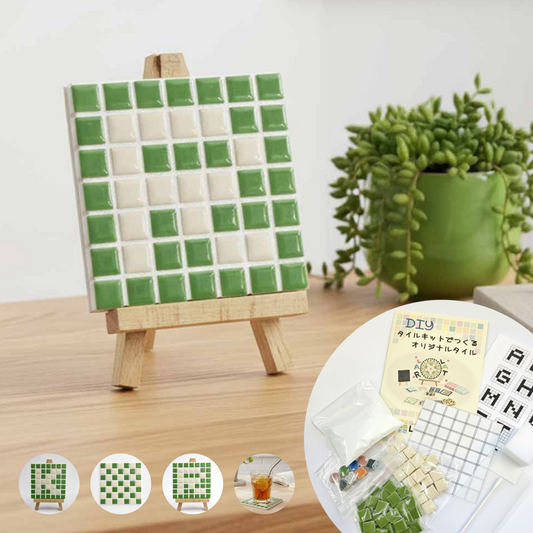 【A〜Z自由に作れる】DIYモザイクタイルキット|グリーン&クリームセット|コースター・飾り・アートに最適|初心者OK|工作・クラフト・手作りギフトにも!