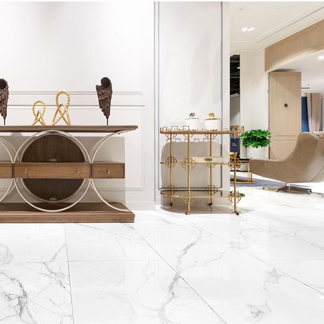 大理石調エレガントタイル Ceramic Marble Elegant (セラミック マーブル エレガント) 600×1200角 (60cm×120cm)磨き仕上げ【ケース販売／2枚入り】床 壁 屋内 玄関 高級感 ｜全6色展開