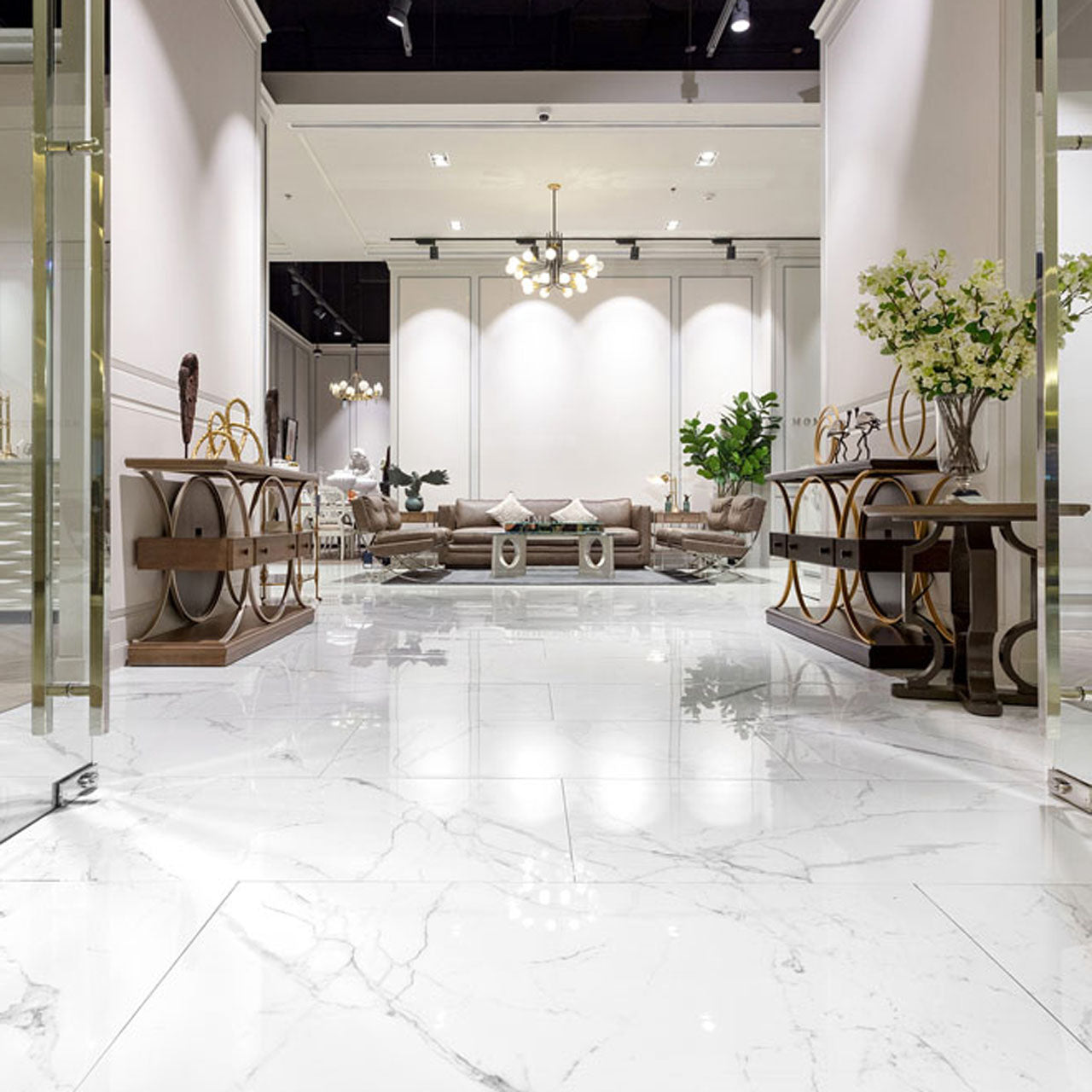 大理石調エレガントタイル Ceramic Marble Elegant (セラミック マーブル エレガント) 600×1200角 (60cm×120cm)磨き仕上げ【ケース販売／2枚入り】床 壁 屋内 玄関 高級感 ｜全6色展開