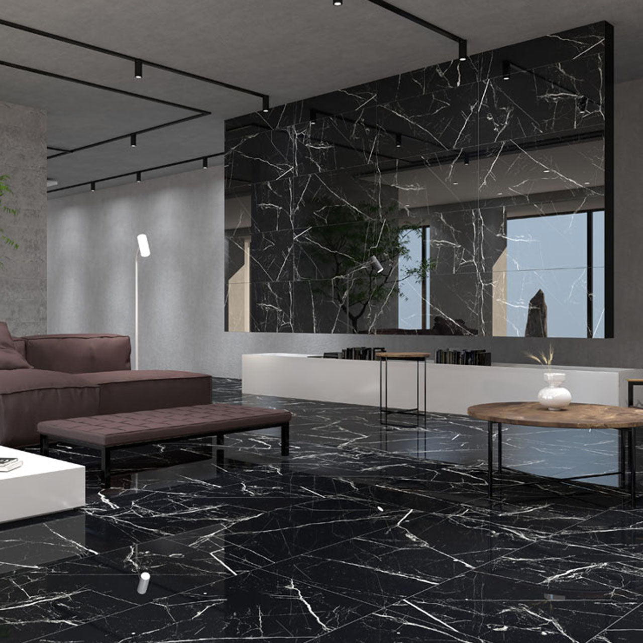大理石調エレガントタイル Ceramic Marble Elegant (セラミック マーブル エレガント) 600×1200角 (60cm×120cm)磨き仕上げ【ケース販売／2枚入り】床 壁 屋内 玄関 高級感 ｜全6色展開
