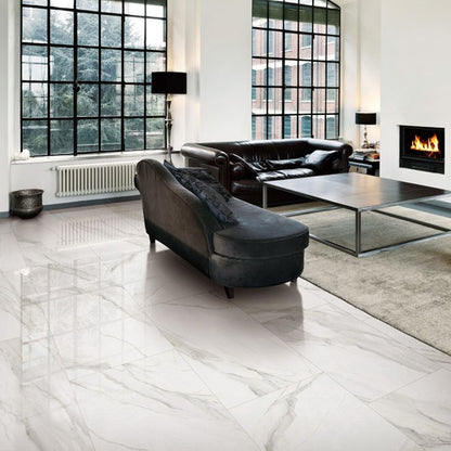 華やかな大理石調タイル Ceramic Marble Standard (セラミック マーブル スタンダード) 600×1200角 (60cm×120cm)磨仕上げ【ケース販売／2枚入り】床 壁 屋内 玄関 シンプル 上品 ｜全2色展開